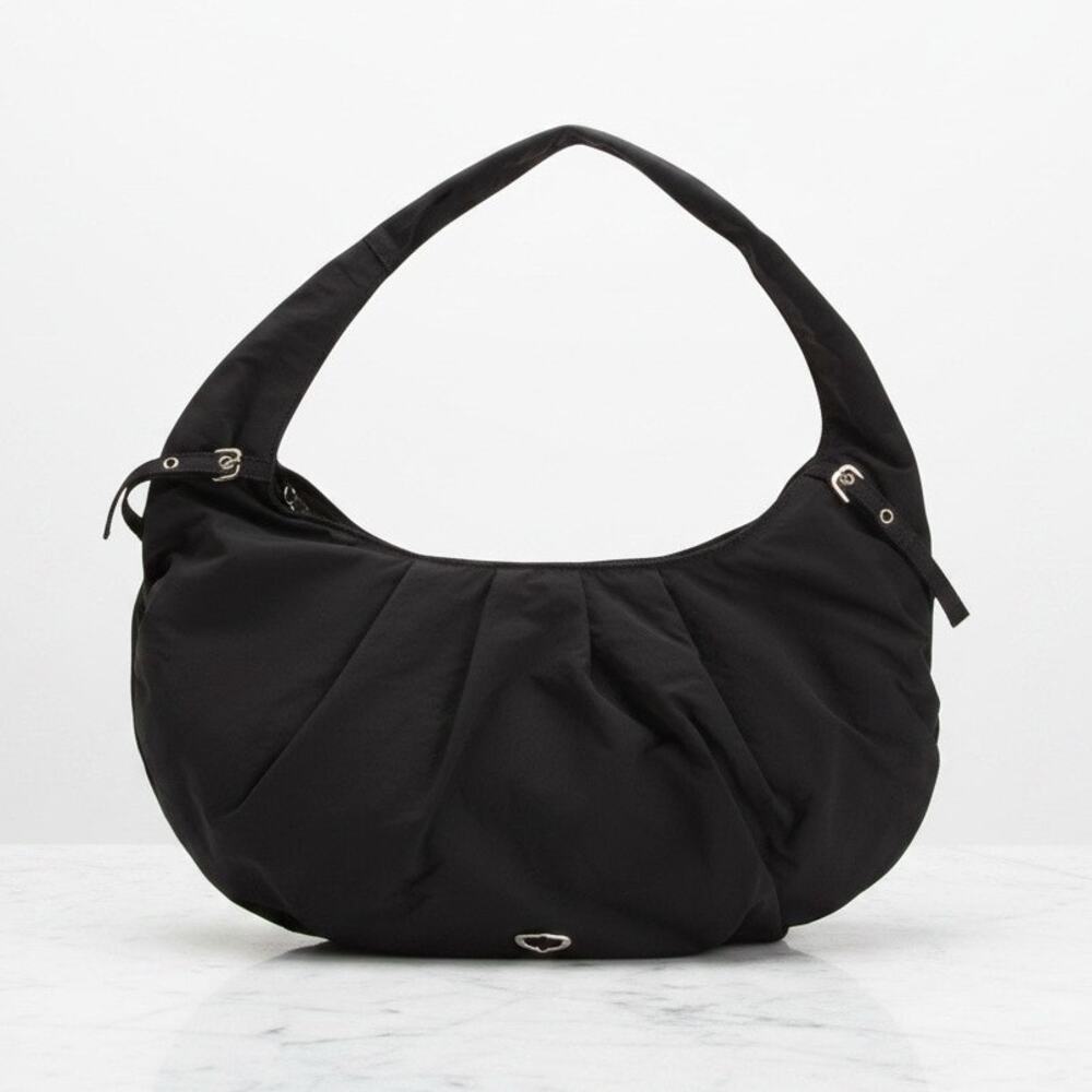 NWT orYANY Croissant Shoulder Bag Black Nylon Pleated Slouchy Purse New